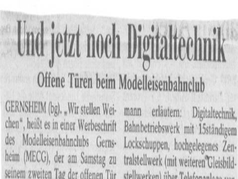 Zeitungsartikel zur Digitaltechnik der Vereinsanlage