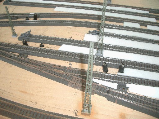 Gleise mit Strommasten und Signalen