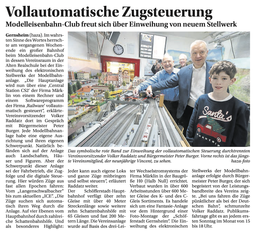 Zeitungsbericht zur Einweihung des neuen Stellwerkes
